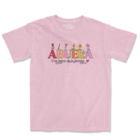 Abuela, La Reina De La Familia t-shirt with royal design on a pink unisex t-shirt