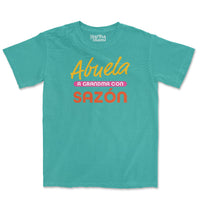 Abuela, a Grandma con Sazón t-shirt featuring Adobo seasoning design