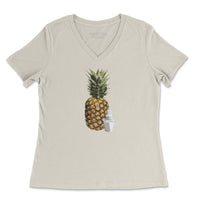 Beige t-shirt with a pineapple graphic on a white background