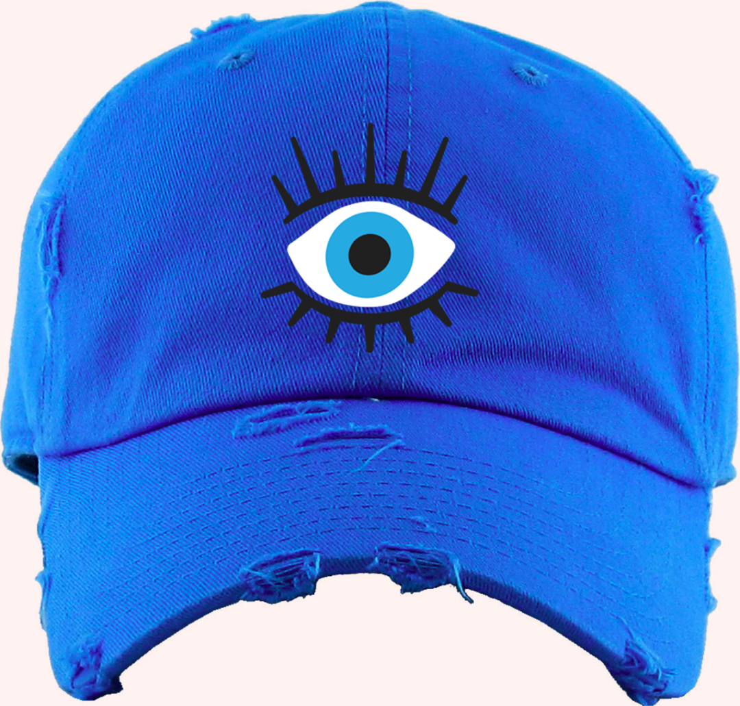 Evil Eye Hat, Protective Embroidered Cap, Unisex Fashion Hat, Spiritual Defense Accessory, Good Luck Charm Cap, Unique Gift Idea, Adjustable Black Hat, Quality Embroidery Design, Mystical Warding Accessory, Durable Fashion Hat