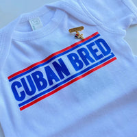 Dios Me Bendiga Azabache Broche Gold Pin Brooch Evil Eye Baby Protecton on Cuban Bread Baby Onesie