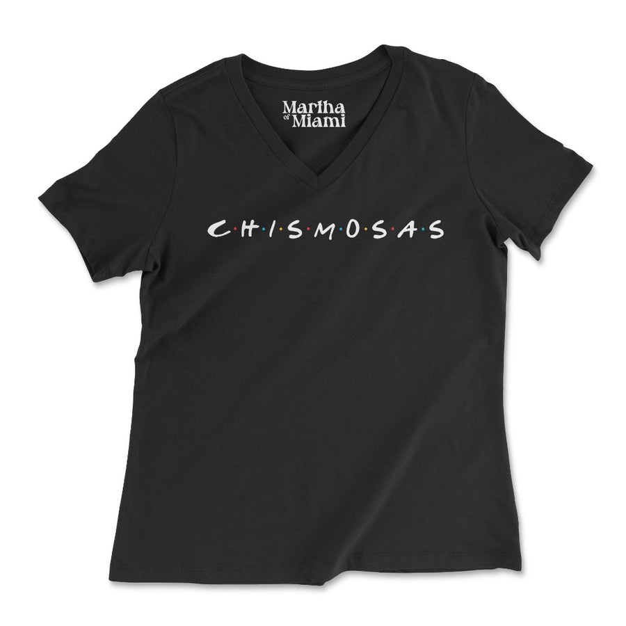 Chismosas women's V-neck t-shirt with Friends-inspired logo, perfect for gossip lovers