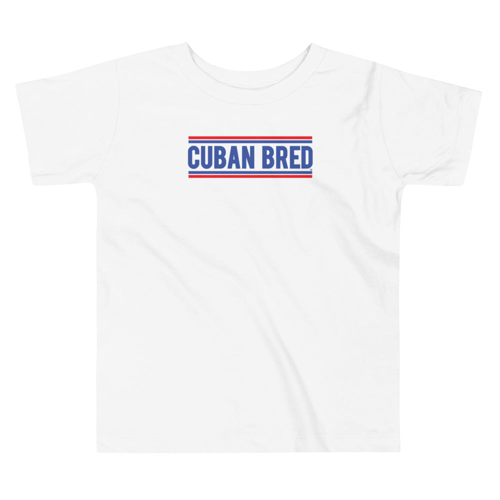 Cuban Bred toddler t-shirt with bold classic text design celebrating Cuban pride