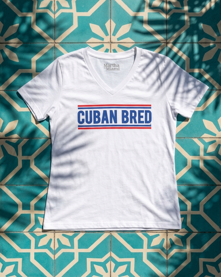 A white short-sleeve V-neck t-shirt with &