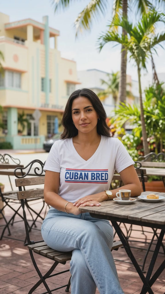 Cuban Bred™ women's v-neck t-shirt Miami Beach story video – Martha of Miami Cuban American graphic tee