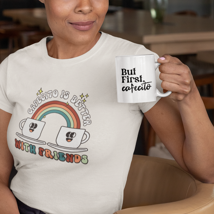 woman holding a white coffee mug