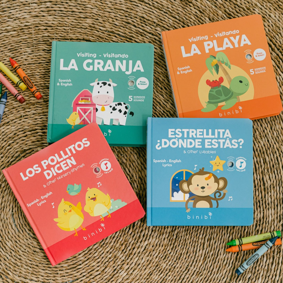 an image of four lullaby spanish and english books by binibi