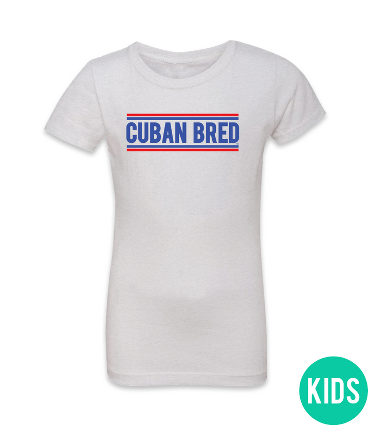 Cuban Bred girls' t-shirt with bold classic text design celebrating Cuban pride